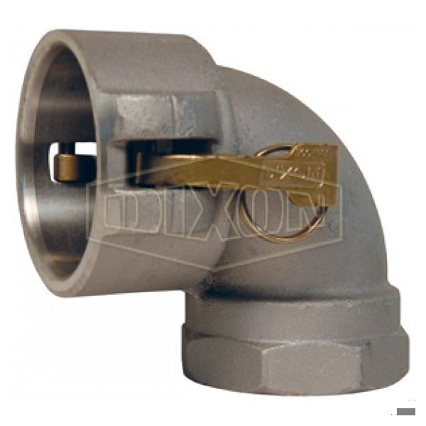Type D 90Deg Cam and Groove Elbow, 1-1/2 in, Female Coupler x FNPT, Aluminum, Domestic